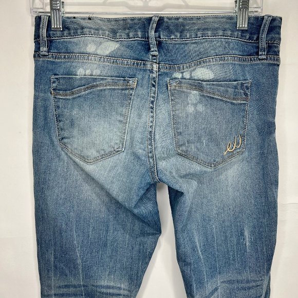 Express Stella Woman’s Jeans sz 2 Skinny Low Regular Medium Wash Distressed Fade - Picture 6 of 9